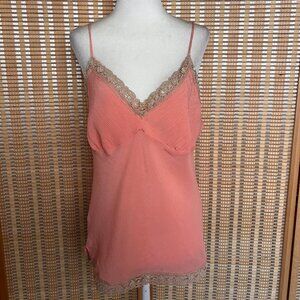 Gold Hawk Silk Lace Cami Y2K Pink Beaded Trim Tank Top Large